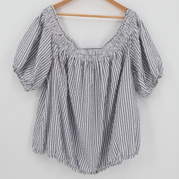 Torrid Striped Puff Sleeve Off Shoulder Top Vacation Resort Smocked Plus Size 4X - Picture 1 of 9